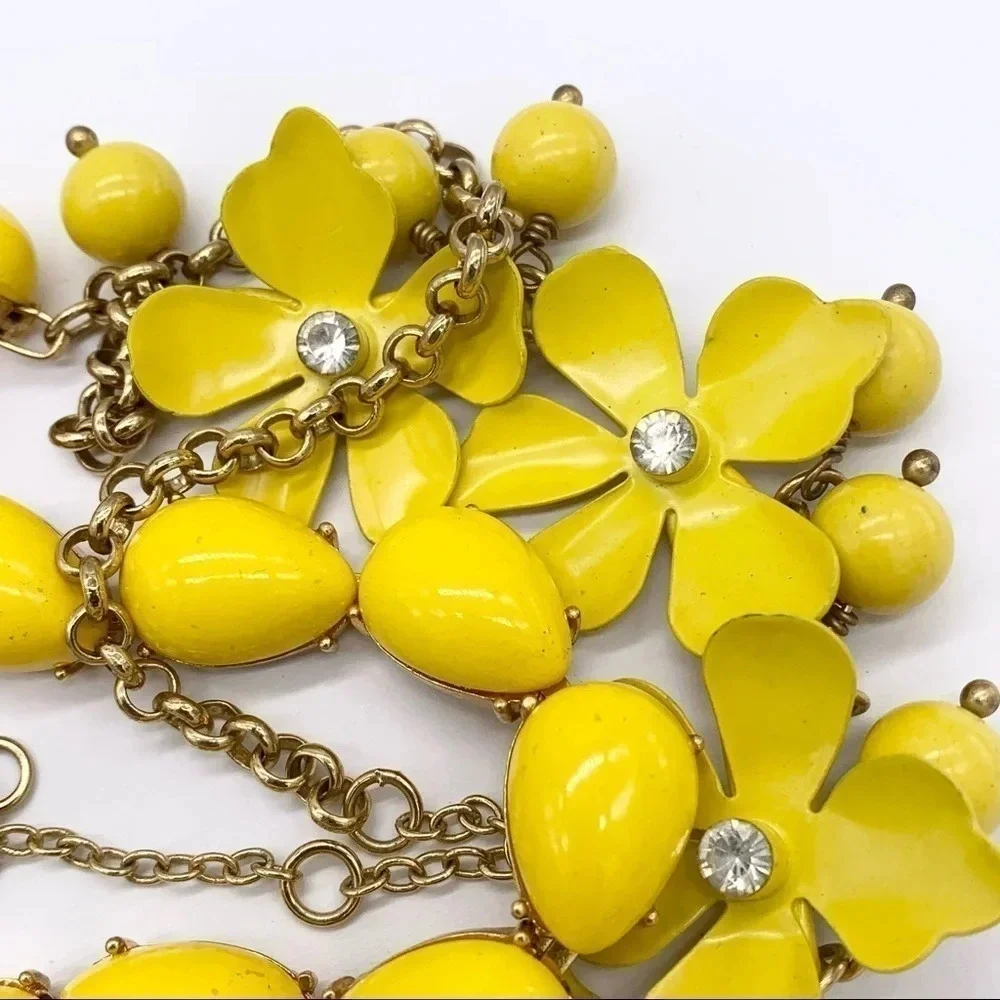 J. Crew Vintage Yellow Enameled Flower and Beaded Necklace